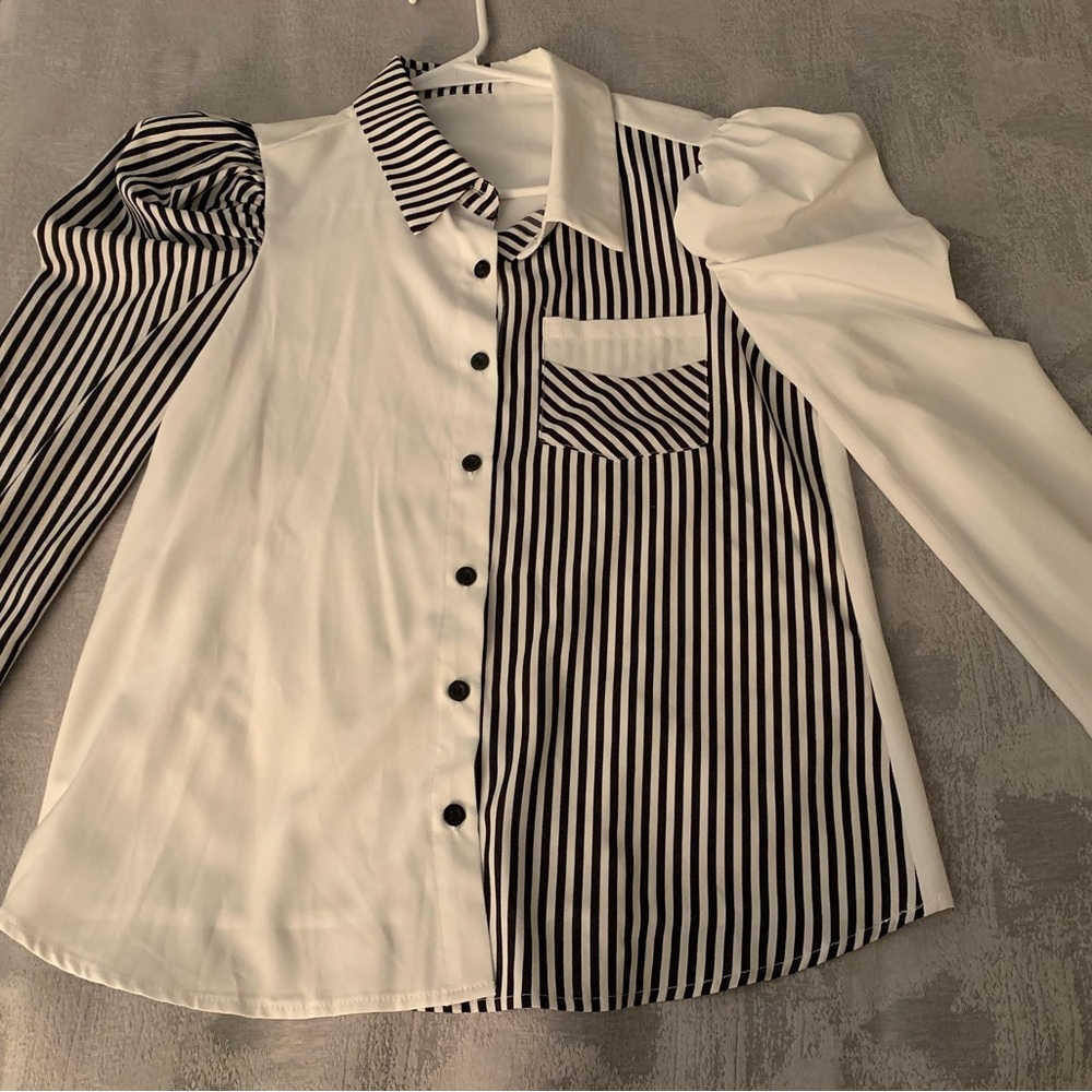 Stylish Black and White Striped Blouse